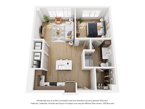 Floor plan for 1 bed, 1 bath, 794 sqft